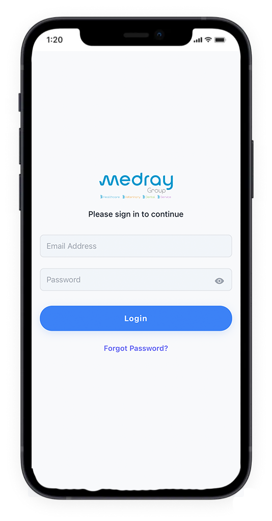 Medray Expense mobile login screen